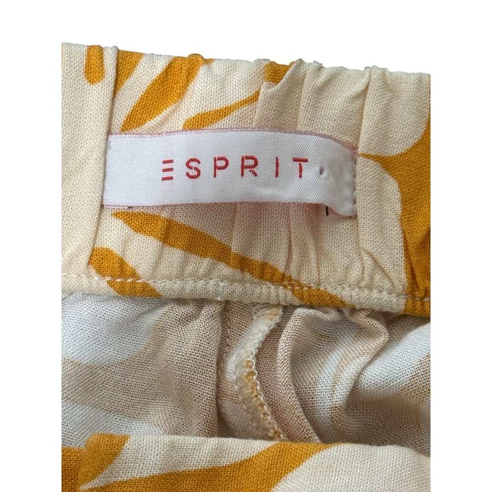 Esprit Womens Wide Leg Pants Boho Print Mustard Cream Floral Pull-On Size S - Picture 3 of 6